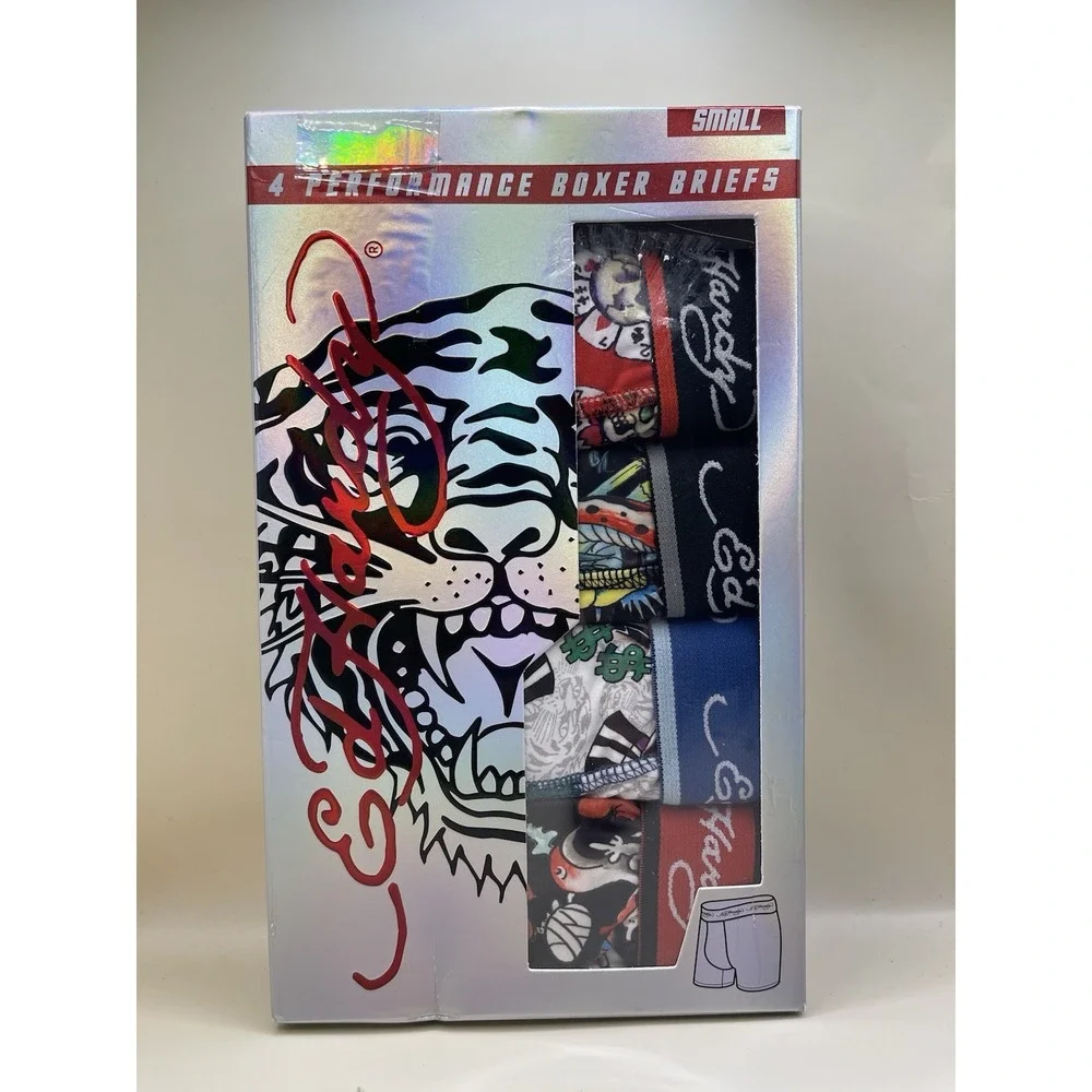 Ed Hardy Men's Performance Boxer Briefs 4 Pack Size Small New